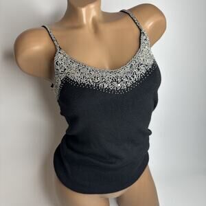 JCLP Jeans Black Knit Cami XS McBling Y2K Cashmere Beaded Club Glam Tank Festiva